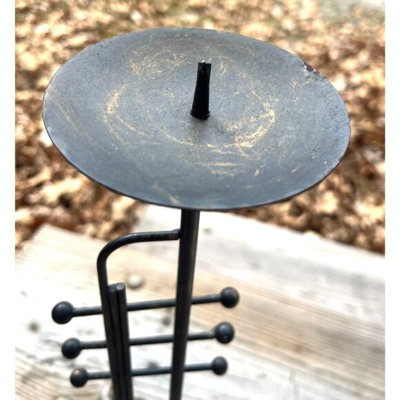 Set Of 3 Vintage Trumpet-Shaped Black Metal Pilar Candle Holders - Picture 7 of 13